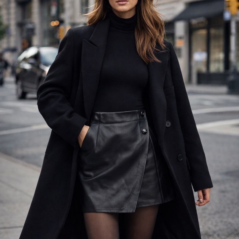 The Skirt by Rochelle Behrens Black Mini wrap Skirt vegan leather XS